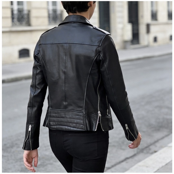 🤍HP🤍 Zara Asymmetrical Moto Jacket. Genuine Leather. Size S/M - Picture 3 of 7